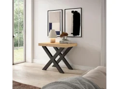 Mesa Consola Extensível, 302x90x73cm, Para 14 pessoas, Pés de madeira, Carvahlo