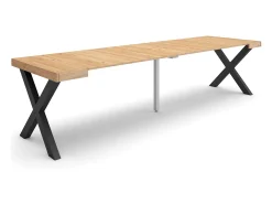 Mesa Consola Extensível, 302x90x73cm, Para 14 pessoas, Pés de madeira, Carvahlo