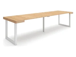 Mesa Consola Extensível, 302x90x73cm, Para 14 pessoas, Pés de madeira, Carvahlo