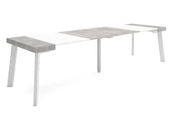 Mesa Consola Extensível, 302x90x73cm, Para 14 pessoas, Pés de madeira, Branco e cinzento