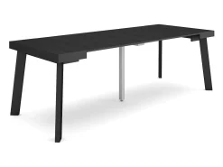 Mesa Consola Extensível, 222x90x73cm, Para 10 pessoas, Pés de madeira, Preto