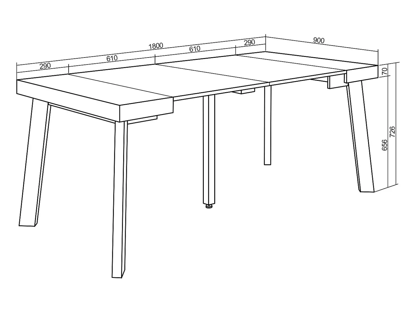 Mesa Consola Extensível, 180x90x73cm, Para 8 pessoas, Pés de madeira, Cimento