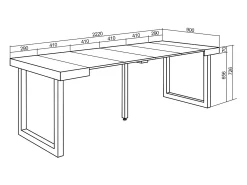Mesa Consola Extensível, 222x90x73cm, Para 10 pessoas, Pés de madeira, Carvahlo e branco