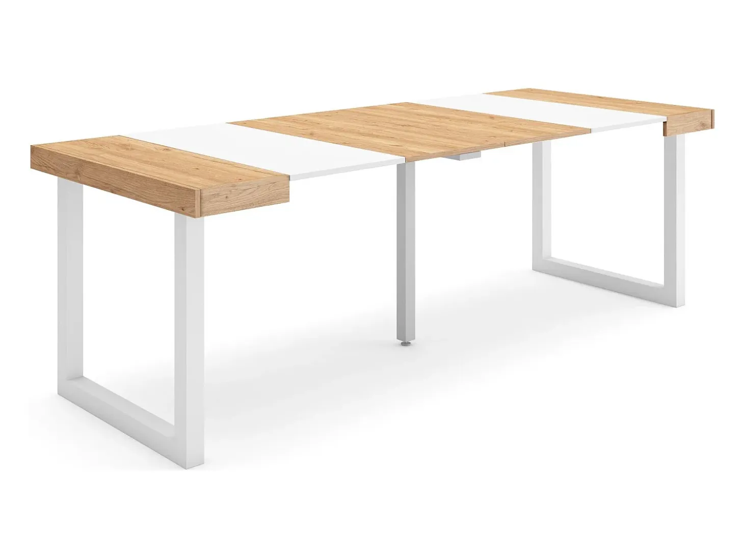 Mesa Consola Extensível, 222x90x73cm, Para 10 pessoas, Pés de madeira, Carvahlo e branco