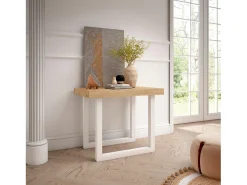 Mesa Consola Extensível, 222x90x73cm, Para 10 pessoas, Pés de madeira, Carvahlo e branco