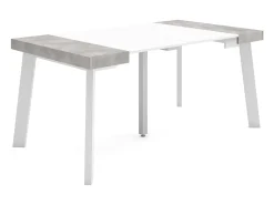 Mesa Consola Extensível, 160x90x73cm, Para 8 pessoas, Pés de madeira, Branco e cinzento
