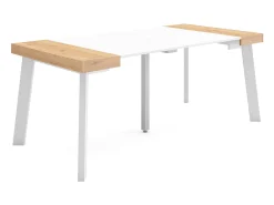 Mesa Consola Extensível, 180x90x73cm, Para 8 pessoas, Pés de madeira, Carvahlo e branco