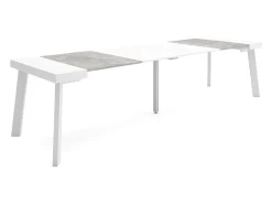 Mesa Consola Extensível, 302x90x73cm, Para 14 pessoas, Pés de madeira, Branco e cinzento