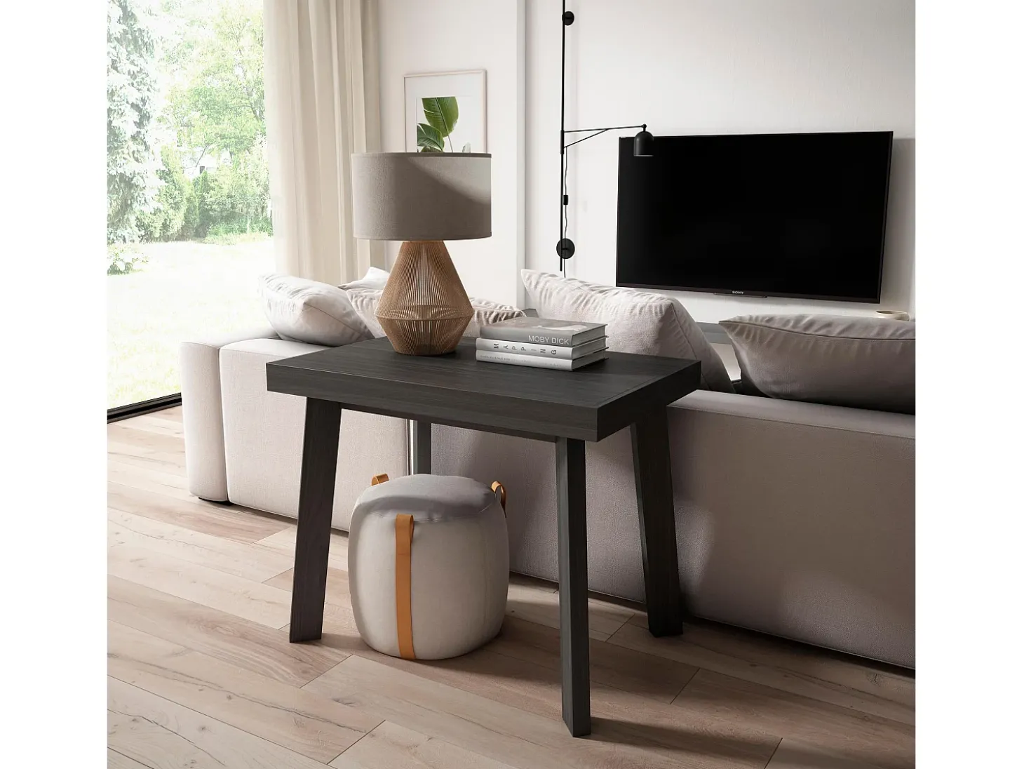 Mesa Consola Extensível, 140x90x73cm, Para 6 pessoas, Pés de madeira, Preto