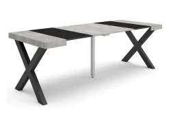 Mesa Consola Extensível, 222x90x73cm, Para 10 pessoas, Pés de madeira, Cimento