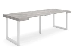 Mesa Consola Extensível, 222x90x73cm, Para 10 pessoas, Pés de madeira, Cimento