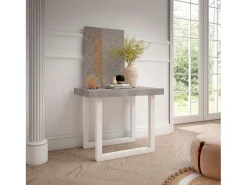 Mesa Consola Extensível, 222x90x73cm, Para 10 pessoas, Pés de madeira, Cimento