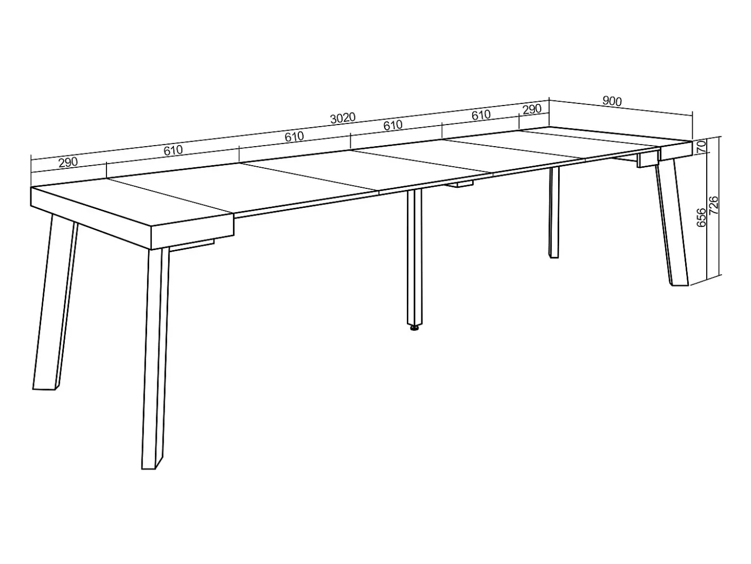 Mesa Consola Extensível, 302x90x73cm, Para 14 pessoas, Pés de madeira, Carvahlo e branco