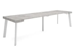 Mesa Consola Extensível, 302x90x73cm, Para 14 pessoas, Pés de madeira, Cimento