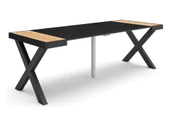 Mesa Consola Extensível, 222x90x73cm, Para 10 pessoas, Pés de madeira, Carvahlo e preto