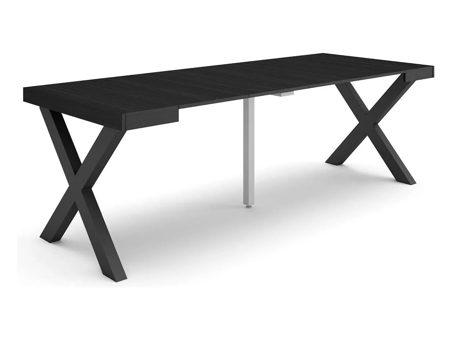 Mesa Consola Extensível, 222x90x73cm, Para 10 pessoas, Pés de madeira, Preto