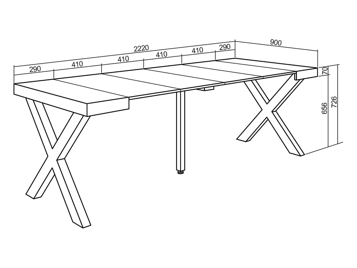Mesa Consola Extensível, 222x90x73cm, Para 10 pessoas, Pés de madeira, Carvahlo