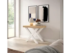 Mesa Consola Extensível, 222x90x73cm, Para 10 pessoas, Pés de madeira, Carvahlo