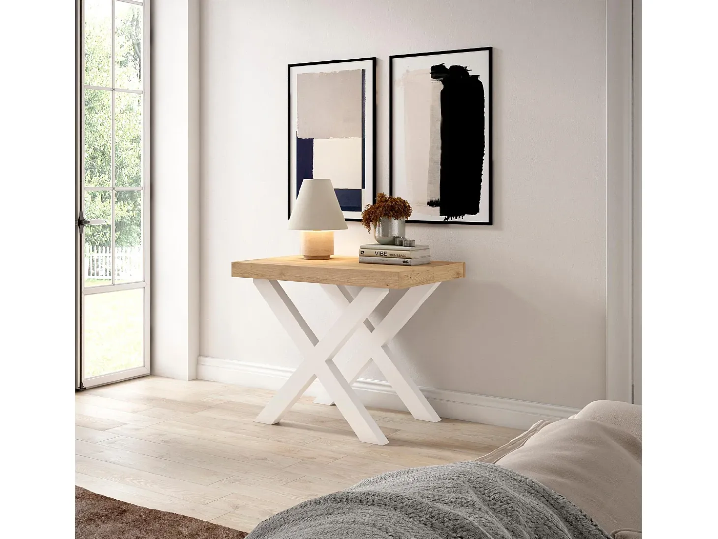 Mesa Consola Extensível, 222x90x73cm, Para 10 pessoas, Pés de madeira, Carvahlo