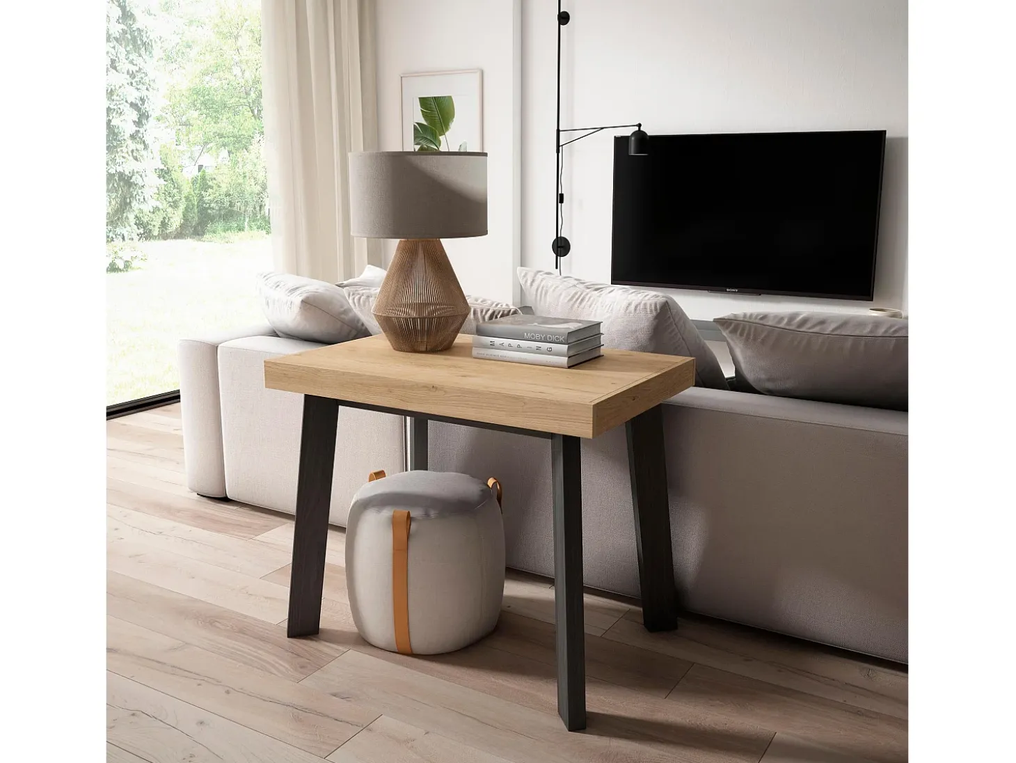 Mesa Consola Extensível, 140x90x73cm, Para 6 pessoas, Pés de madeira, Carvahlo e preto