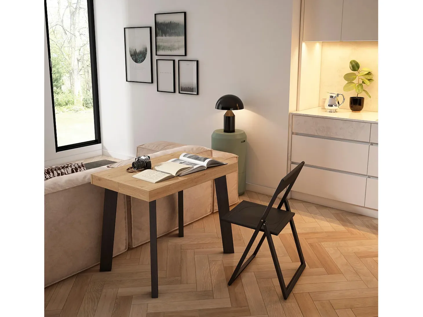 Mesa Consola Extensível, 222x90x73cm, Para 10 pessoas, Pés de madeira, Carvahlo