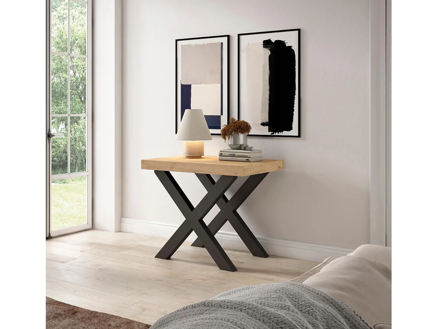 Mesa Consola Extensível, 222x90x73cm, Para 10 pessoas, Pés de madeira, Carvahlo