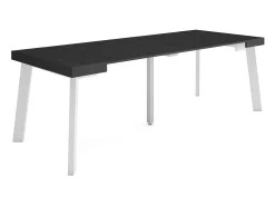 Mesa Consola Extensível, 222x90x73cm, Para 10 pessoas, Pés de madeira, Preto
