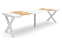 Mesa Consola Extensível, 262x90x73cm, Para 12 pessoas, Pés de madeira, Carvahlo e branco