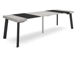 Mesa Consola Extensível, 262x90x73cm, Para 12 pessoas, Pés de madeira, Cimento