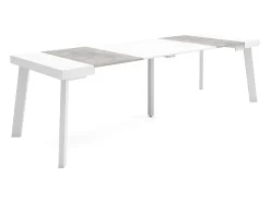 Mesa Consola Extensível, 262x90x73cm, Para 12 pessoas, Pés de madeira, Branco e cinzento