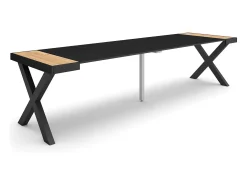 Mesa Consola Extensível, 302x90x73cm, Para 14 pessoas, Pés de madeira, Carvahlo e preto