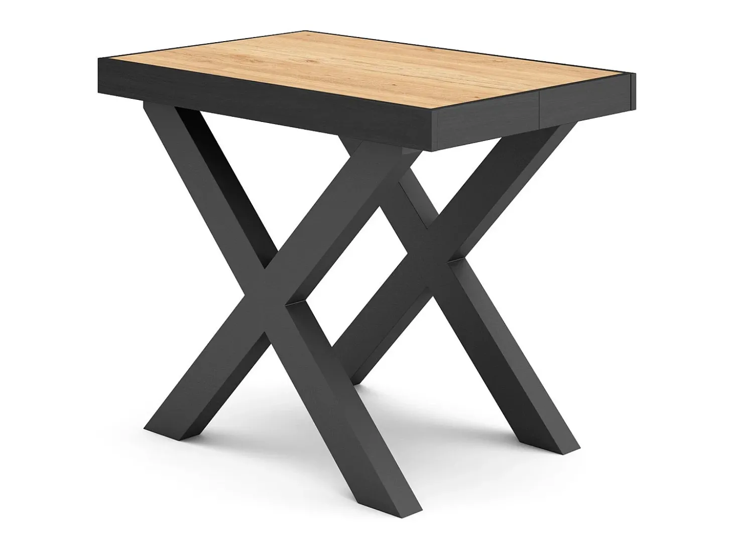 Mesa Consola Extensível, 302x90x73cm, Para 14 pessoas, Pés de madeira, Carvahlo e preto
