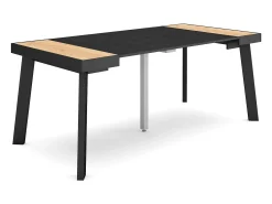 Mesa Consola Extensível, 180x90x73cm, Para 8 pessoas, Pés de madeira, Carvahlo e preto