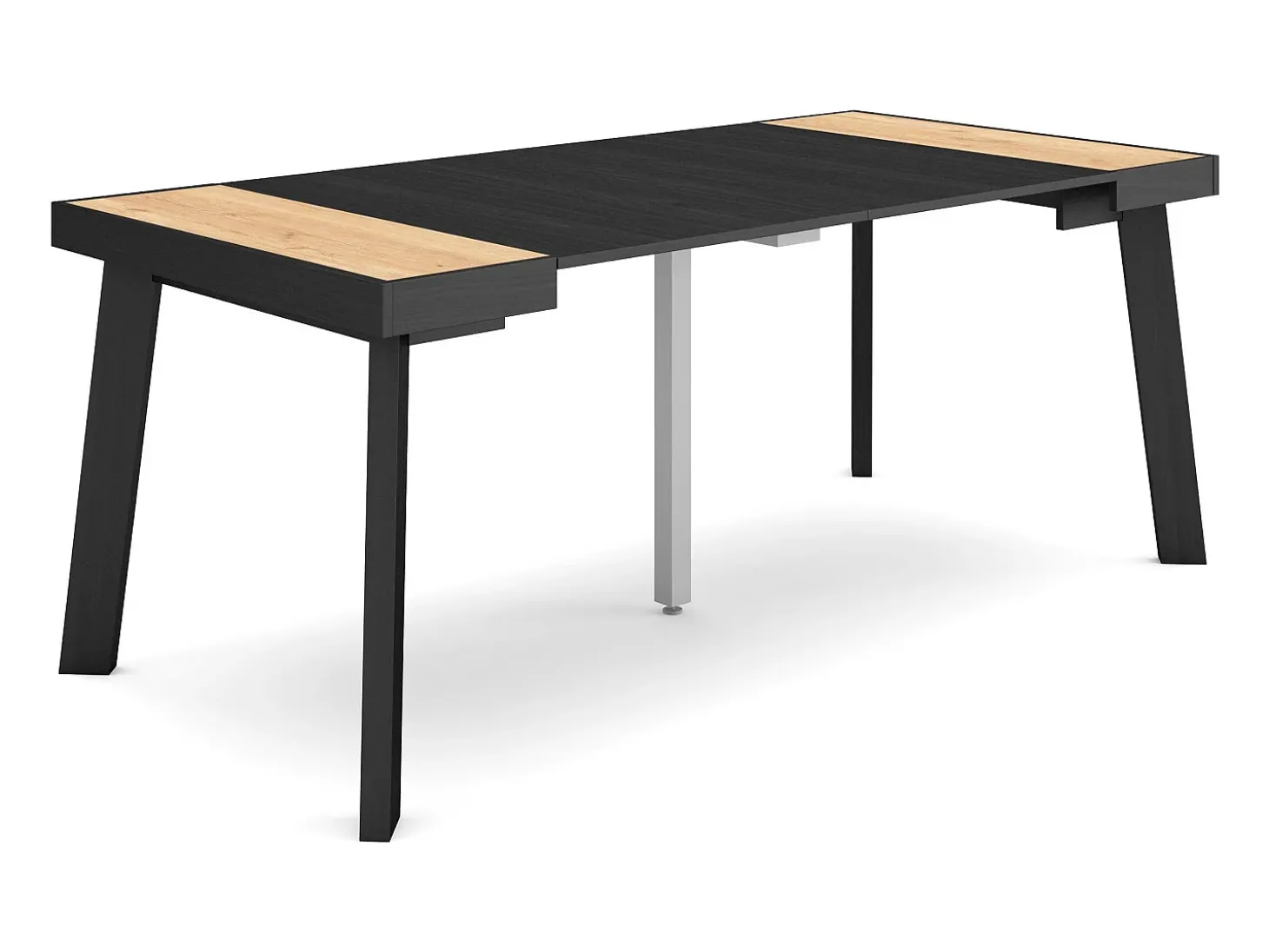 Mesa Consola Extensível, 180x90x73cm, Para 8 pessoas, Pés de madeira, Carvahlo e preto