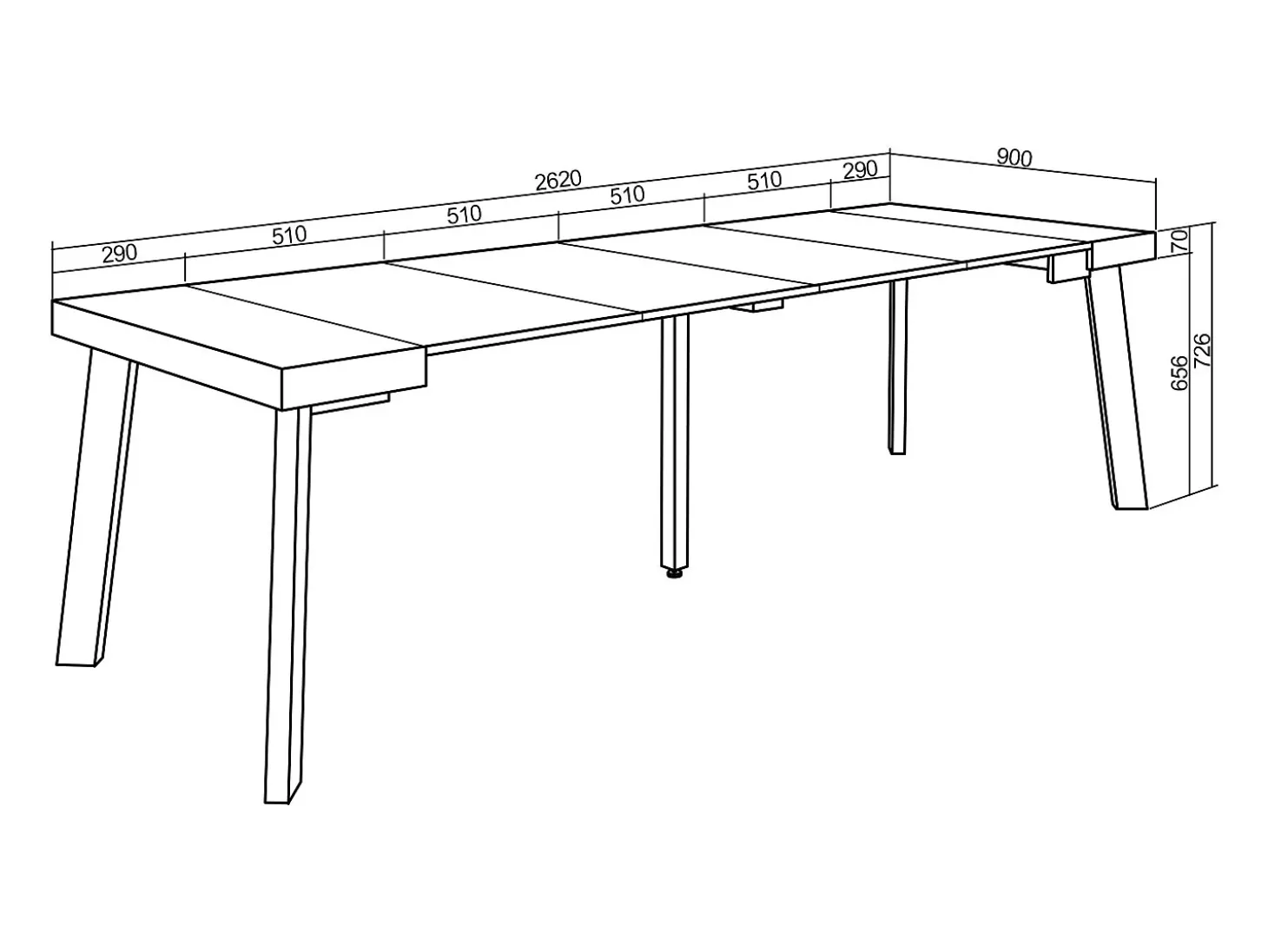 Mesa Consola Extensível, 262x90x73cm, Para 12 pessoas, Pés de madeira, Carvahlo e branco