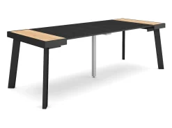 Mesa Consola Extensível, 222x90x73cm, Para 10 pessoas, Pés de madeira, Carvahlo e preto