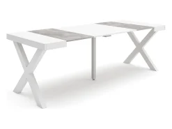 Mesa Consola Extensível, 222x90x73cm, Para 10 pessoas, Pés de madeira, Branco e cinzento
