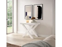 Mesa Consola Extensível, 222x90x73cm, Para 10 pessoas, Pés de madeira, Branco e cinzento