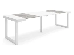 Mesa Consola Extensível, 262x90x73cm, Para 12 pessoas, Pés de madeira, Branco e cinzento