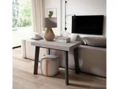Mesa Consola Extensível, 140x90x73cm, Para 6 pessoas, Pés de madeira, Cimento