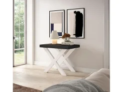 Mesa Consola Extensível, 222x90x73cm, Para 10 pessoas, Pés de madeira, Preto