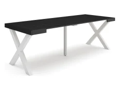 Mesa Consola Extensível, 222x90x73cm, Para 10 pessoas, Pés de madeira, Preto