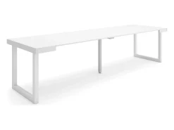 Mesa Consola Extensível, 302x90x73cm, Para 14 pessoas, Pés de madeira, Branco
