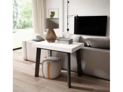 Mesa Consola Extensível, 160x90x73cm, Para 8 pessoas, Pés de madeira, Branco