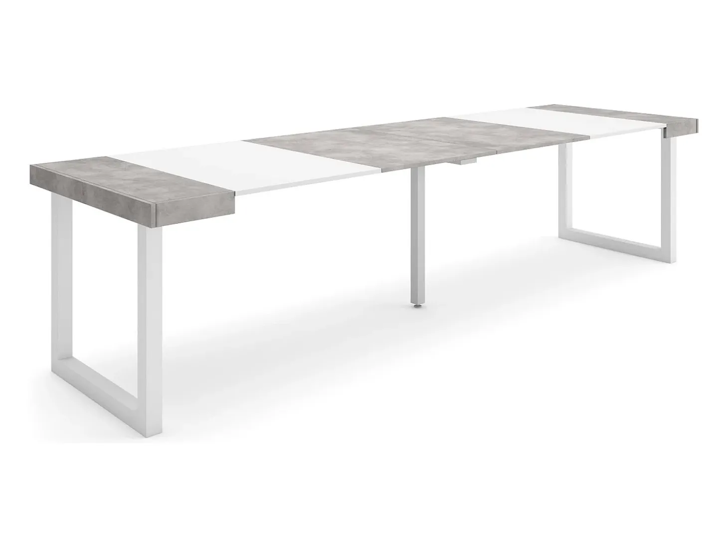 Mesa Consola Extensível, 302x90x73cm, Para 14 pessoas, Pés de madeira, Cimento