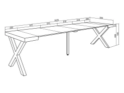 Mesa Consola Extensível, 302x90x73cm, Para 14 pessoas, Pés de madeira, Carvahlo e branco