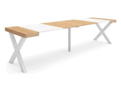 Mesa Consola Extensível, 302x90x73cm, Para 14 pessoas, Pés de madeira, Carvahlo e branco