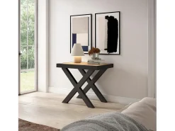 Mesa Consola Extensível, 262x90x73cm, Para 12 pessoas, Pés de madeira, Carvahlo e preto