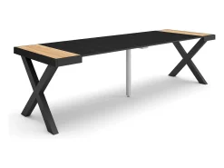Mesa Consola Extensível, 262x90x73cm, Para 12 pessoas, Pés de madeira, Carvahlo e preto