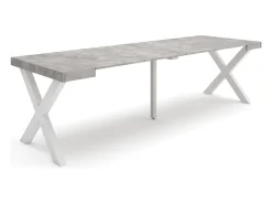 Mesa Consola Extensível, 262x90x73cm, Para 12 pessoas, Pés de madeira, Cimento